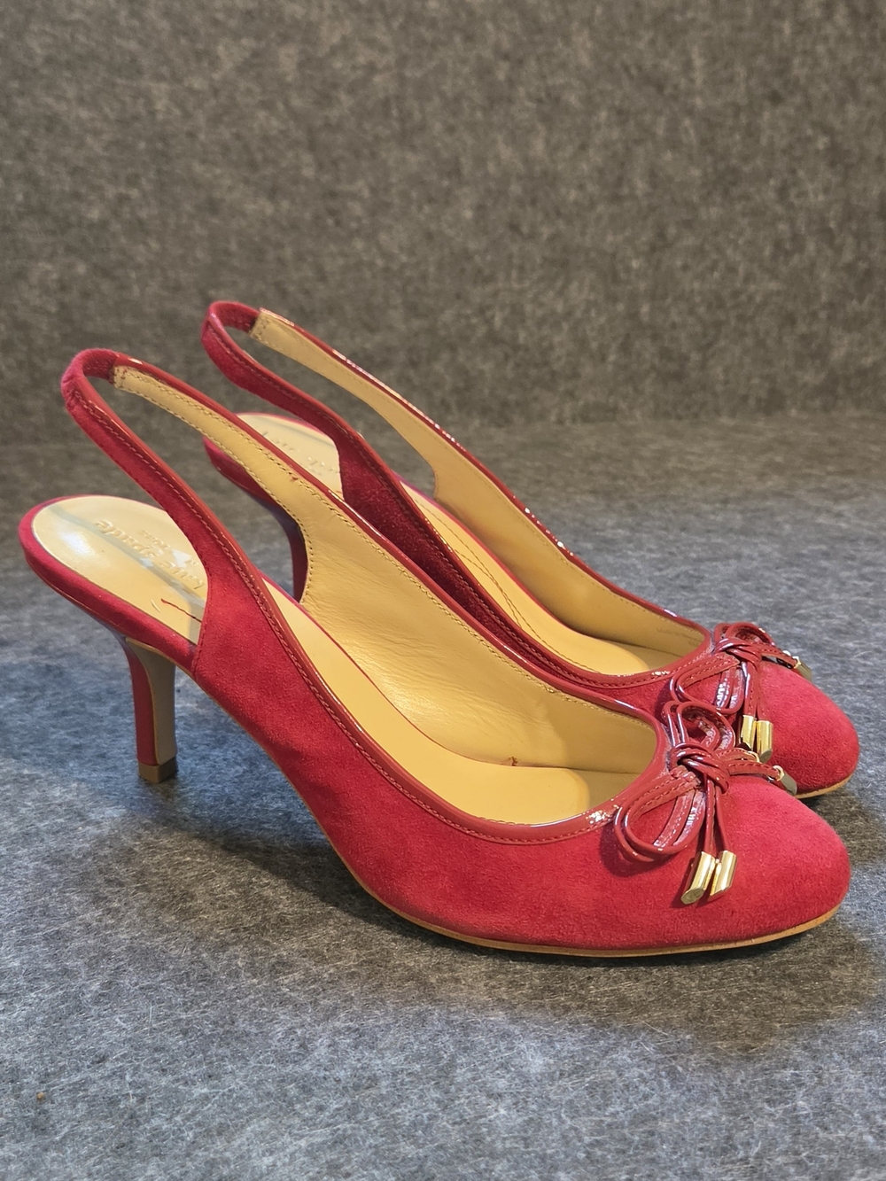 kate spade Red Suede Slingback Heels with Bow Detail - Picture 2 of 8